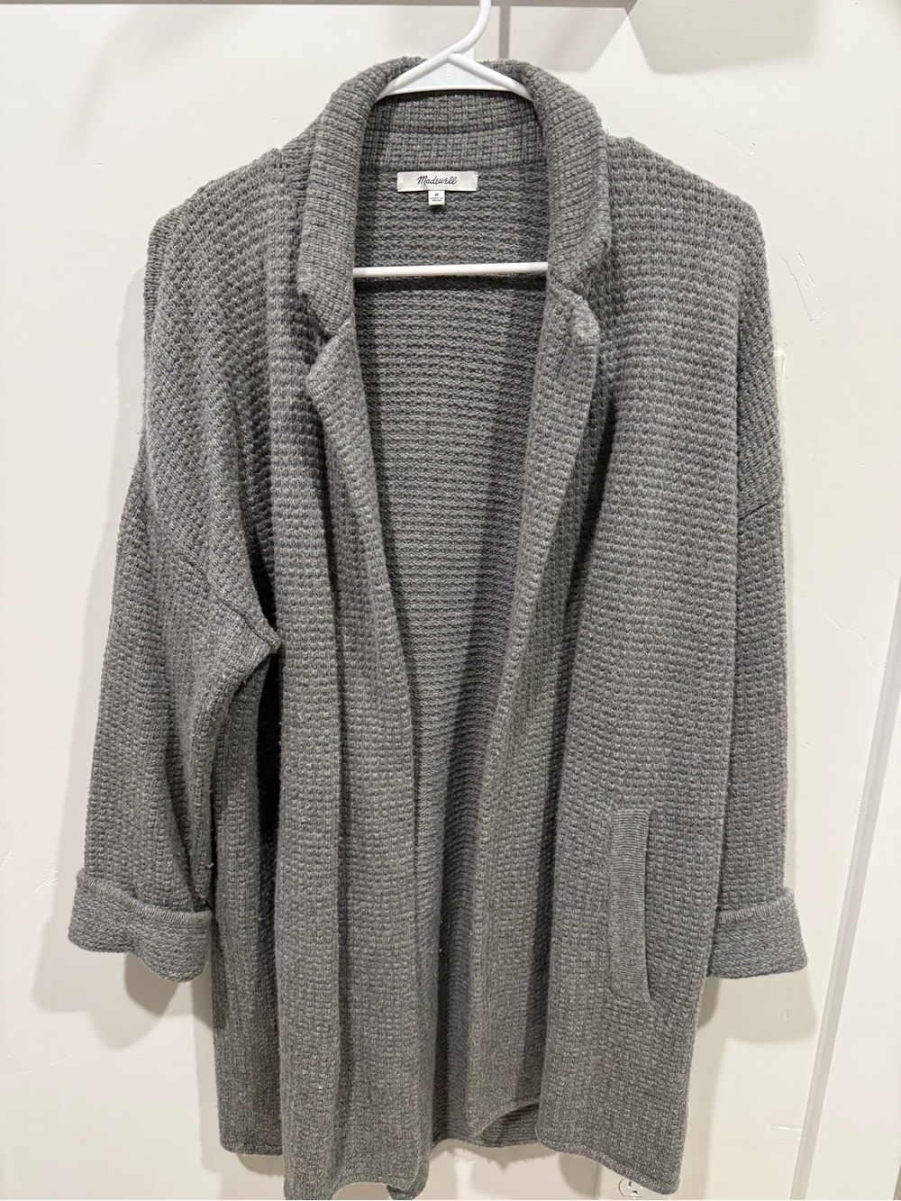 Madewell Gray Waffle-Knit Shawl Collar Cardigan
